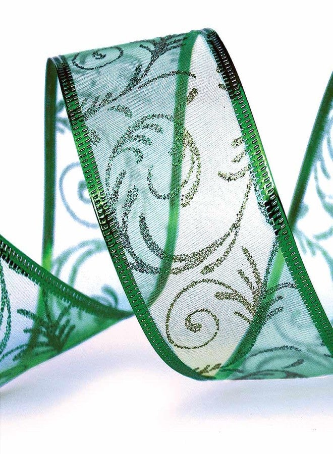 أوليفان شريط تغليف هدايا عيد الميلاد، شرائط سلكية خضراء وحمراء، مجموعة أورجانزا فضية شفافة، 50 ياردة، لتزيين شجرة عيد الميلاد، لوازم تنسيق الزهور والحرف اليدوية. - Image 4